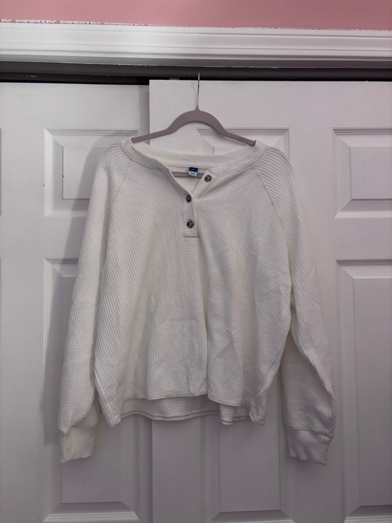 Old Navy Sweaters - Old Navy White Waffle-Knit Henley Sweater